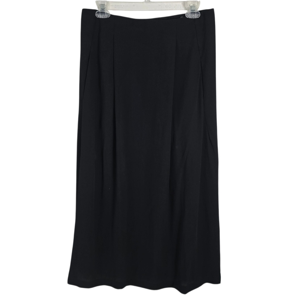 Eileen Fisher Black Silk Pleated Midi Skirt Size S Pockets Careerwear Neutral